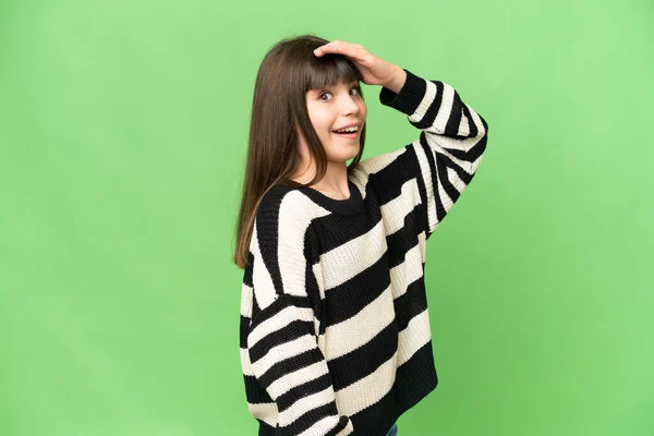 Little Girl Isolated Green Chroma Key Background Doing Surprise Gesture — Stock Photo, Image