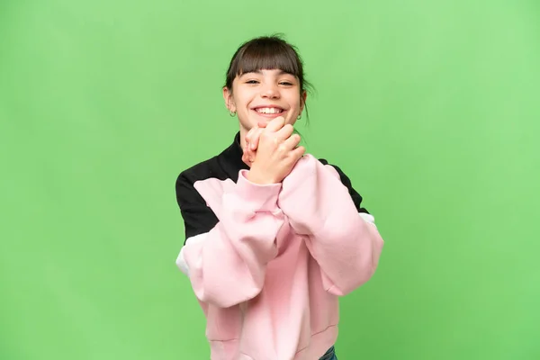 Κοριτσάκι Πάνω Από Απομονωμένο Πράσινο Chroma Βασικό Φόντο Γέλιο — Φωτογραφία Αρχείου
