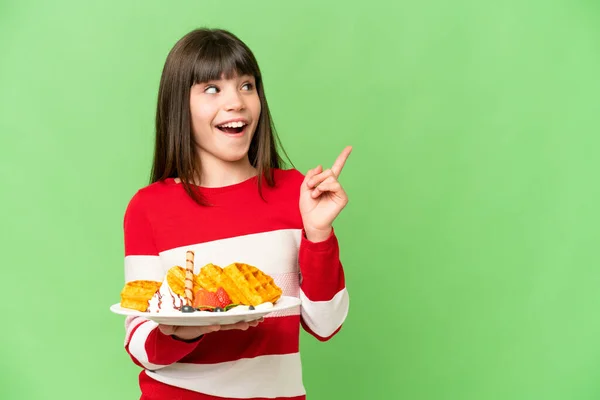 Little Girl Holding Waffles Isolated Chroma Key Background Intending Realizes — Stock Photo, Image