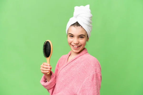 Young Girl Hair Comb Smiling Lot — Stock Photo, Image