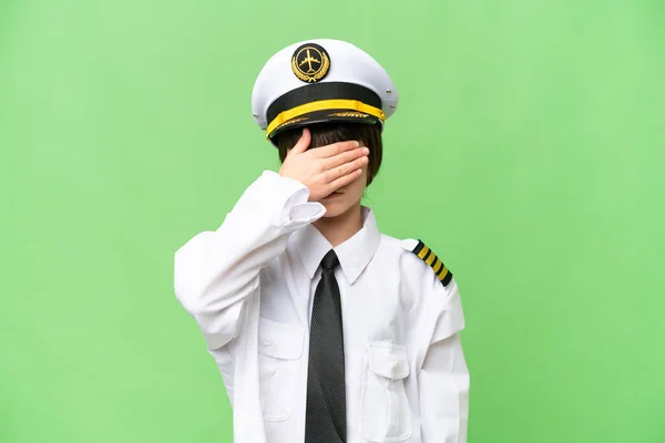 Menina Como Piloto Avião Sobre Fundo Chave Croma Isolado Cobrindo — Fotografia de Stock
