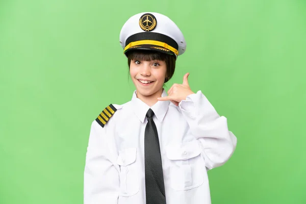 Bambina Come Pilota Aeroplano Sfondo Chiave Croma Isolato Fare Gesto — Foto Stock