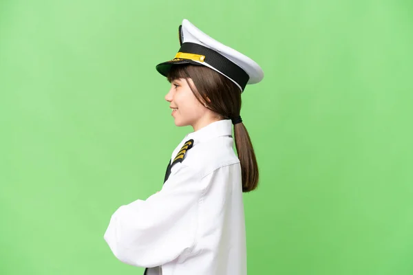 Bambina Come Pilota Aeroplano Sfondo Chiave Croma Isolato Posizione Laterale — Foto Stock