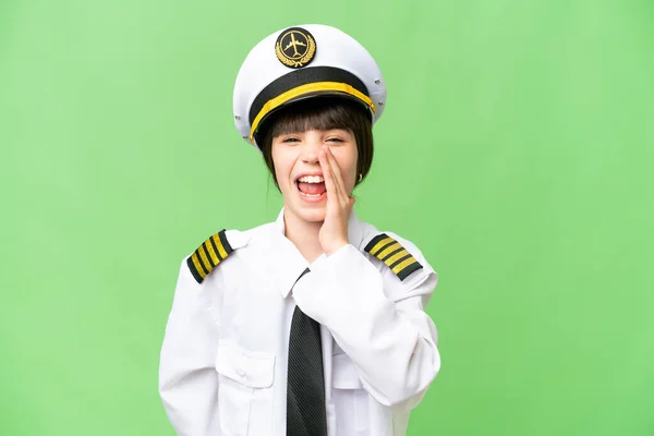 Bambina Come Pilota Aeroplano Sfondo Chiave Croma Isolato Gridando Con — Foto Stock