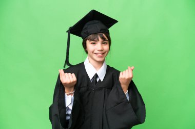 Tecrit edilmiş küçük bir üniversiteli kız para hareketi yapıyor.