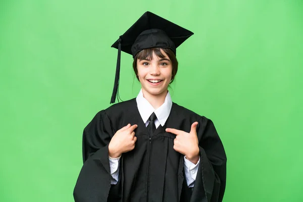 Piccola Ragazza Universitaria Sfondo Isolato Con Espressione Facciale Sorpresa — Foto Stock