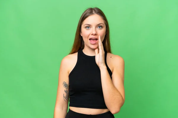 stock image Young blonde woman over isolated chroma key background with surprise and shocked facial expression