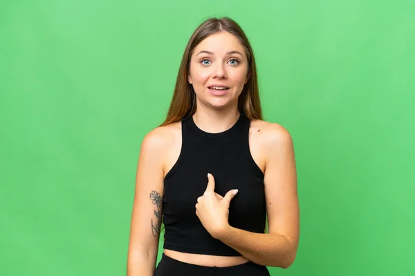 Young Blonde Woman Isolated Chroma Key Background Surprise Facial Expression — Stock Photo, Image