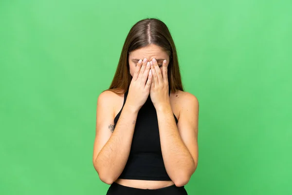 Young Blonde Woman Isolated Chroma Key Background Tired Sick Expression — Stock Photo, Image
