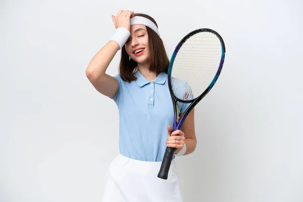 Joven Jugador Tenis Ucraniano Mujer Aislada Sobre Fondo Blanco Dado — Foto de Stock