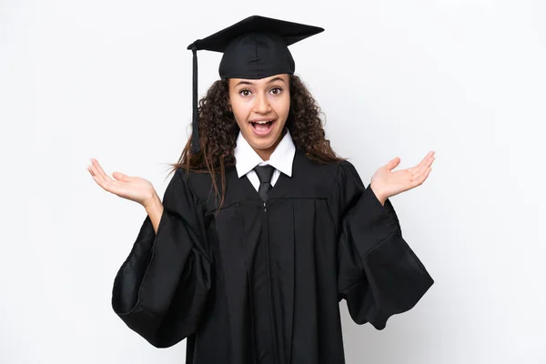 Jovem Universitária Graduada Árabe Mulher Isolada Fundo Branco Com Expressão — Fotografia de Stock
