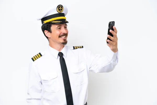 Letoun Kavkazský Pilot Izolované Bílém Pozadí Dělat Selfie — Stock fotografie
