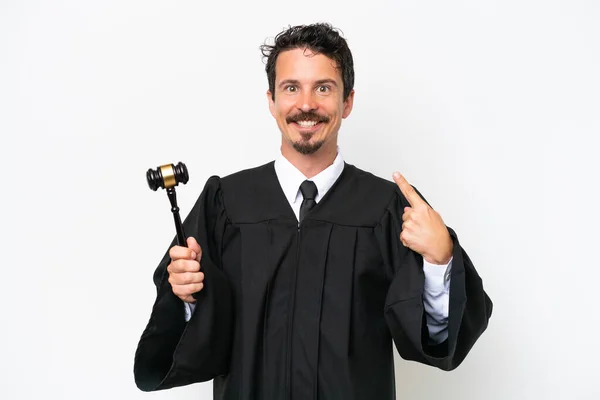 Young Judge Caucasian Man Isolated White Background Giving Thumbs Gesture — Stockfoto