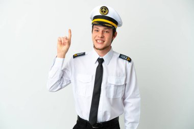 Rus uçak pilotu beyaz arka planda izole edildi. Harika bir fikir.