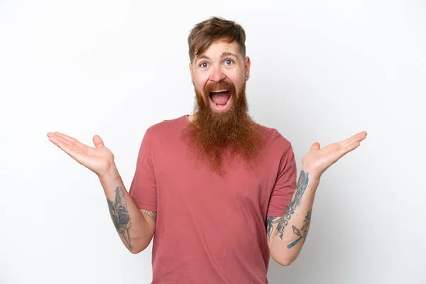 stock image Redhead man with long beard isolated on white background with shocked facial expression