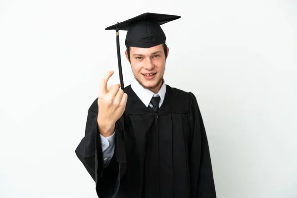 Junge Russische Universitätsabsolventin Isoliert Auf Weißem Hintergrund Bei Kommender Geste — Stockfoto
