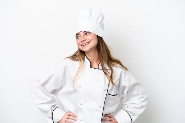 Giovane Donna Chef Caucasico Isolato Sfondo Bianco Posa Con Braccia — Foto Stock