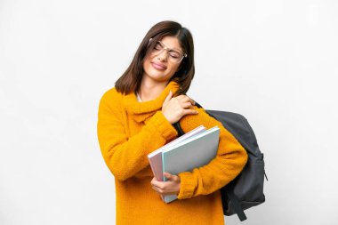 Tecrit edilmiş beyaz bir geçmişi olan genç bir bayan omuz ağrısı çekiyor.