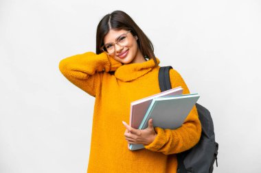 Young student woman over isolated white background laughing