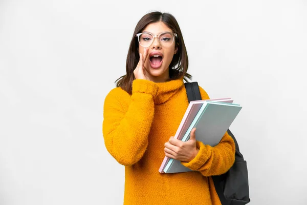 Young Student Woman Isolated White Background Surprise Shocked Facial Expression — Stock Photo, Image