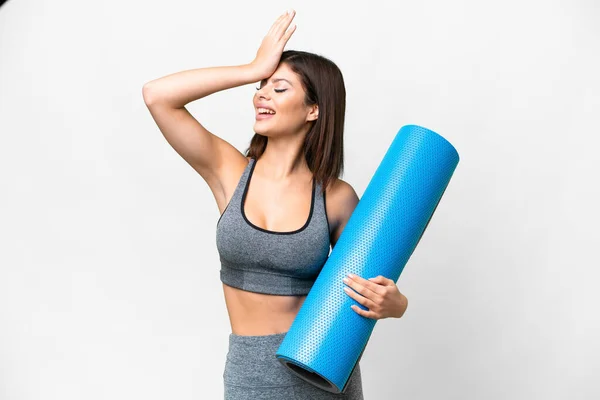 Jonge Sport Vrouw Gaat Naar Yoga Klassen Terwijl Het Houden — Stockfoto