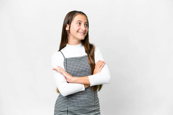 Genç Kız Soyutlanmış Beyaz Arka Planda Mutlu Gülümsüyor — Stok fotoğraf