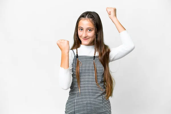 Jeune Fille Sur Fond Blanc Isolé Célébrant Une Victoire — Photo
