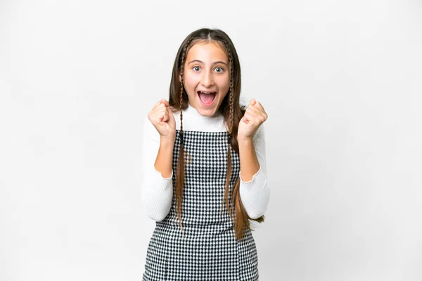 Young Girl Isolated White Background Celebrating Victory Winner Position — Stock Photo, Image
