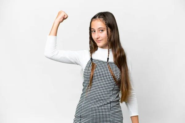 Junges Mädchen Über Isoliertem Weißem Hintergrund Macht Starke Geste — Stockfoto