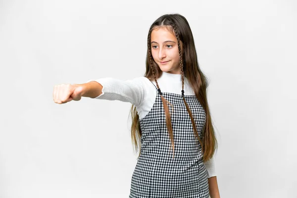 Young Girl Isolated White Background Giving Thumbs Gesture — Stok fotoğraf