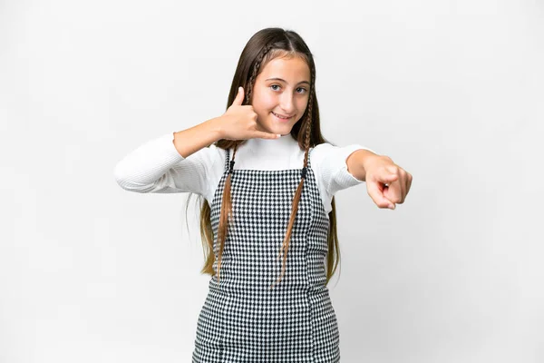 Junges Mädchen Über Isoliertem Weißem Hintergrund Macht Handygeste Und Zeigt — Stockfoto