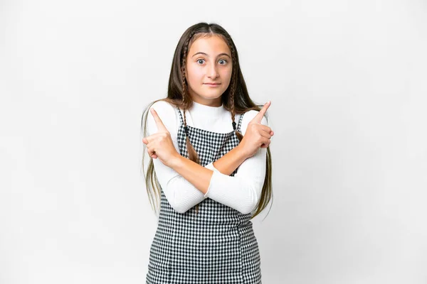 Mladá Dívka Přes Izolované Bílé Pozadí Ukazuje Laterály Pochybnostmi — Stock fotografie