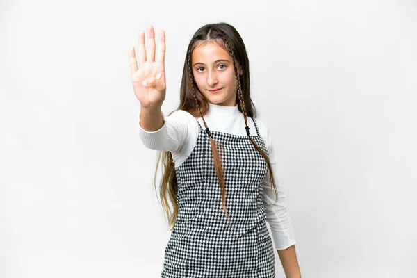 Young Girl Isolated White Background Happy Counting Four Fingers — Stock Photo, Image