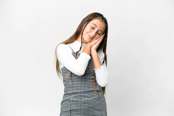 Menina Sobre Fundo Branco Isolado Fazendo Gesto Sono Expressão Dorable — Fotografia de Stock