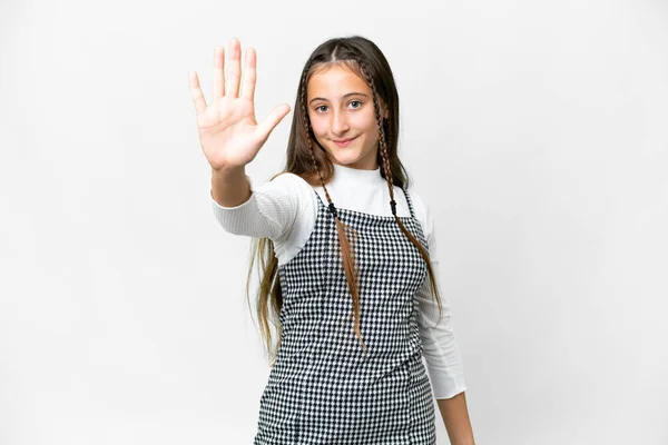 Young Girl Isolated White Background Counting Five Fingers — Stock Photo, Image