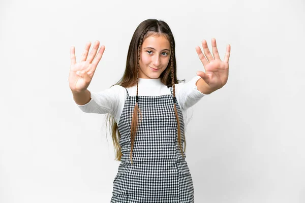 Молода Дівчина Над Ізольованим Білим Тлом Підраховує Дев Ять Пальцями — стокове фото