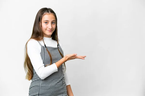 Young Girl Isolated White Background Presenting Idea While Looking Smiling — Stock Photo, Image