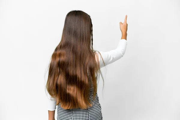 Young Girl Isolated White Background Pointing Back Index Finger — Stock Photo, Image