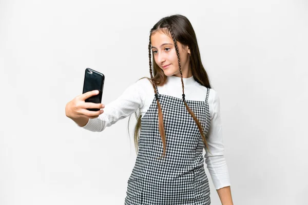 Młoda Dziewczyna Odizolowanym Białym Tle Robi Selfie — Zdjęcie stockowe