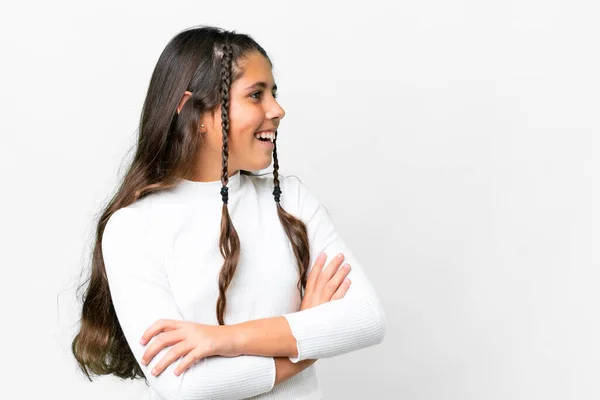 Chica Joven Sobre Fondo Blanco Aislado Feliz Sonriente —  Fotos de Stock