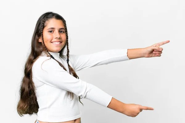 Junges Mädchen Auf Isoliertem Weißem Hintergrund Zeigt Mit Dem Finger — Stockfoto