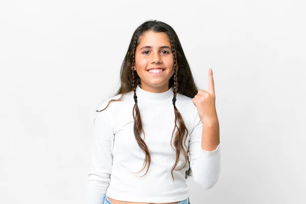 Junges Mädchen Über Isoliertem Weißem Hintergrund Das Mit Dem Zeigefinger — Stockfoto