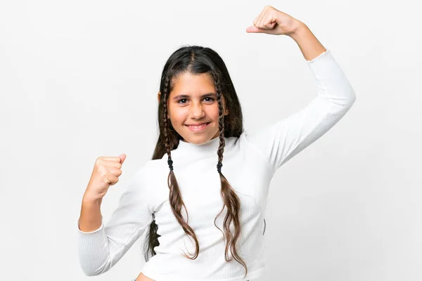 若いです女の子上の隔離された白い背景祝いA勝利 — ストック写真
