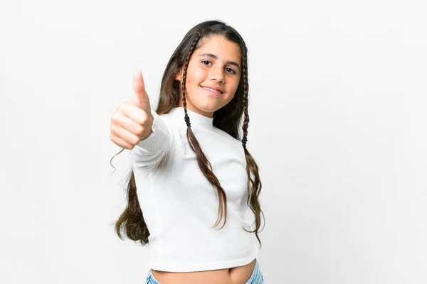 Junges Mädchen Über Isoliertem Weißem Hintergrund Mit Erhobenem Daumen Weil — Stockfoto