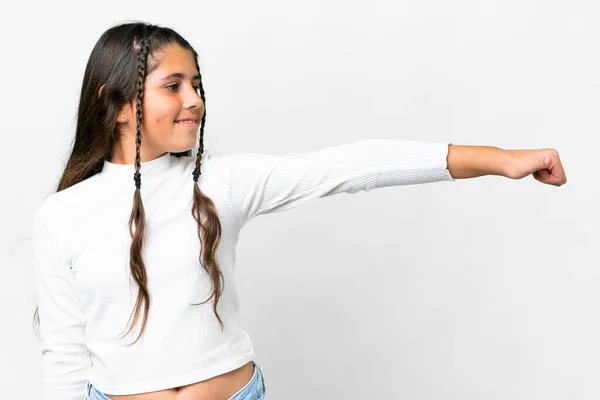 Young Girl Isolated White Background Giving Thumbs Gesture — 스톡 사진