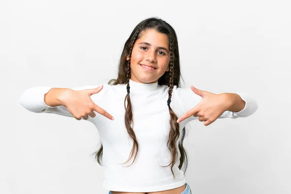 Joven Chica Sobre Aislado Blanco Fondo Orgulloso Auto Satisfecho —  Fotos de Stock