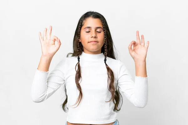 Chica Joven Sobre Fondo Blanco Aislado Pose Zen —  Fotos de Stock