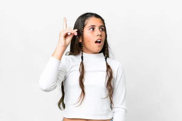 Junges Mädchen Vor Isoliertem Weißem Hintergrund Das Die Lösung Erkennt — Stockfoto