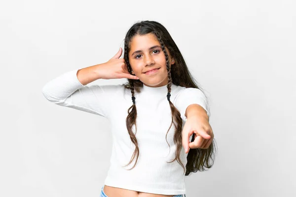 Mladá Dívka Přes Izolované Bílé Pozadí Dělat Telefonní Gesto Ukazuje — Stock fotografie