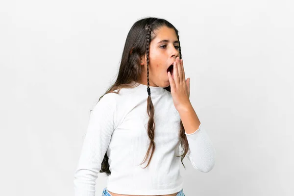 Junges Mädchen Über Isoliertem Weißem Hintergrund Gähnt Und Deckt Weit — Stockfoto